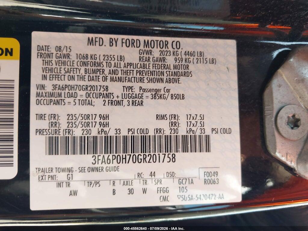 3FA6P0H70GR201758 2016 FORD FUSION photo no. 9