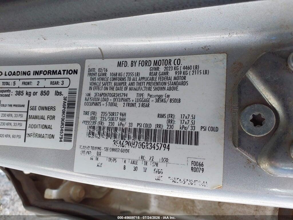3FA6P0H70GR345794 2016 FORD FUSION photo no. 9