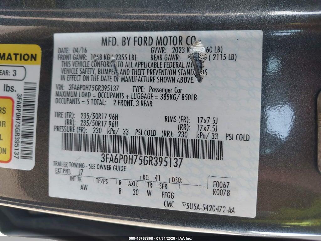 3FA6P0H75GR395137 2016 FORD FUSION photo no. 9