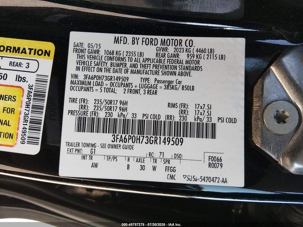 3FA6P0H73GR149509 2016 FORD FUSION photo no. 9