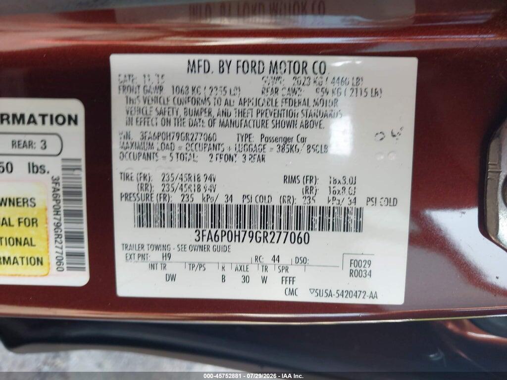 3FA6P0H79GR277060 2016 FORD FUSION photo no. 9