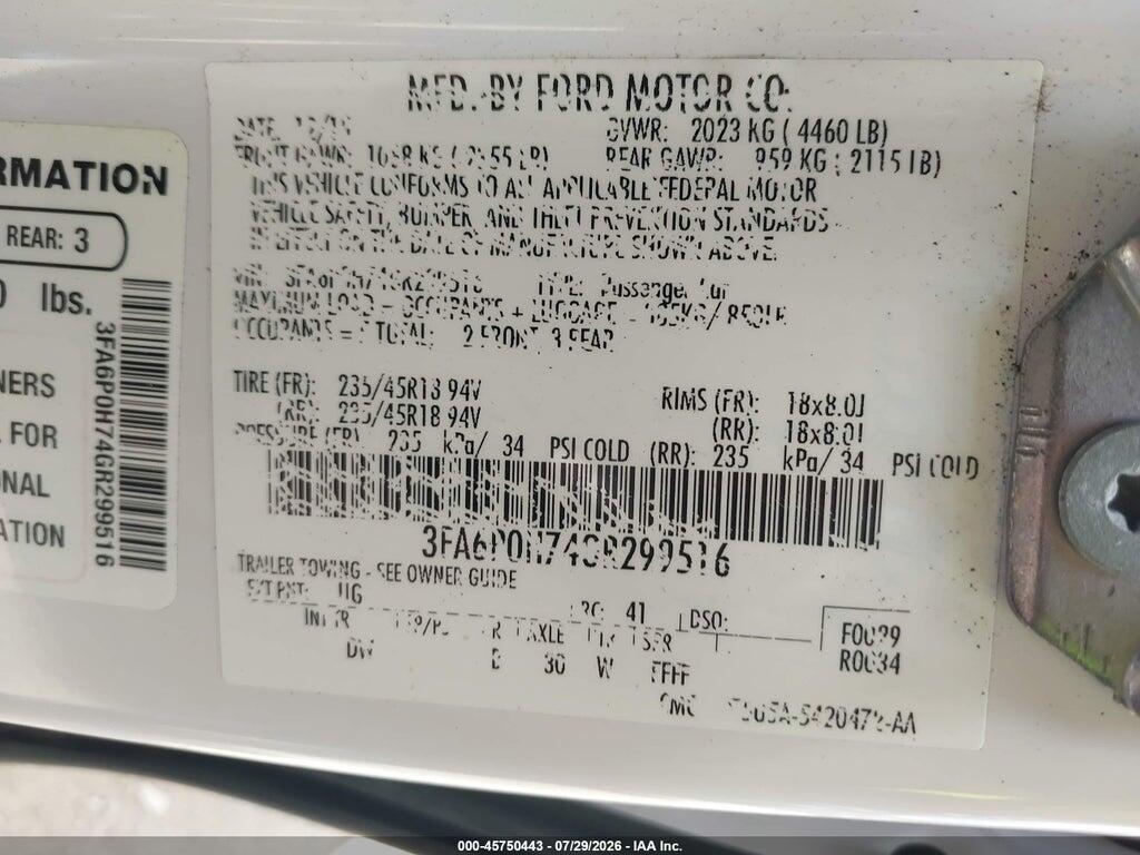 3FA6P0H74GR299516 2016 FORD FUSION photo no. 9