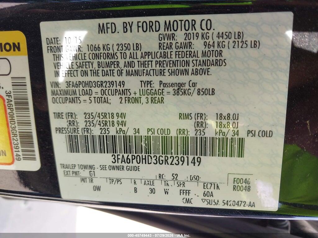 3FA6P0HD3GR239149 2016 FORD FUSION photo no. 9