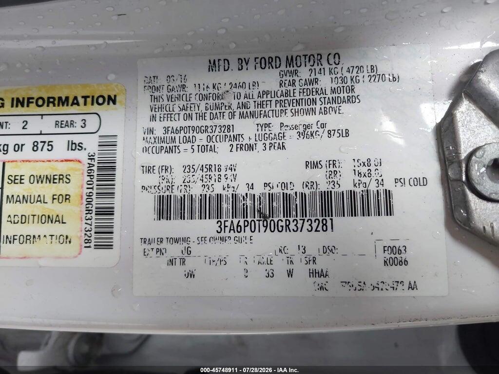 3FA6P0T90GR373281 2016 FORD FUSION photo no. 9