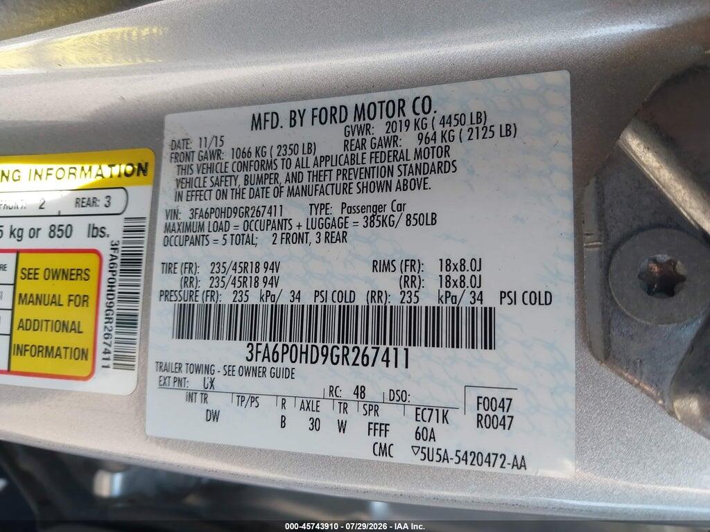 3FA6P0HD9GR267411 2016 FORD FUSION photo no. 9