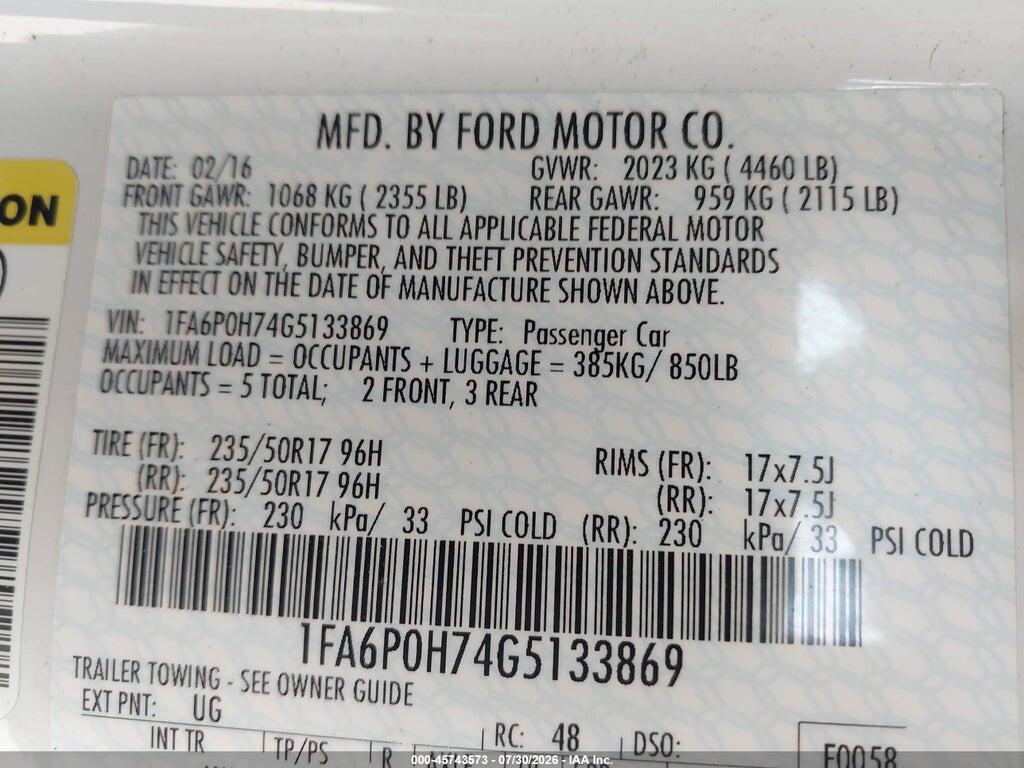 1FA6P0H74G5133869 2016 FORD FUSION photo no. 9