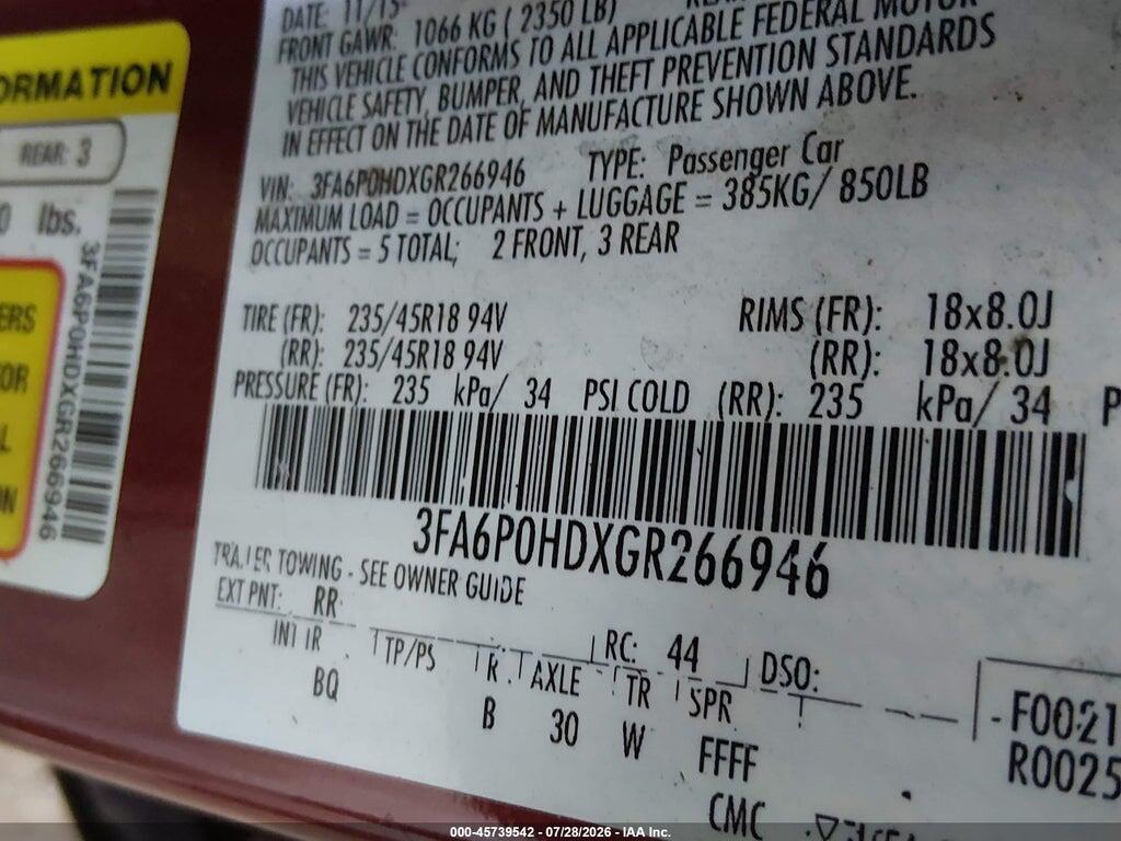 3FA6P0HDXGR266946 2016 FORD FUSION photo no. 9