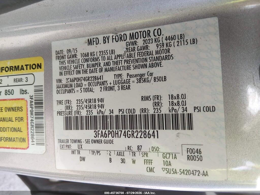 3FA6P0H74GR228641 2016 FORD FUSION photo no. 9