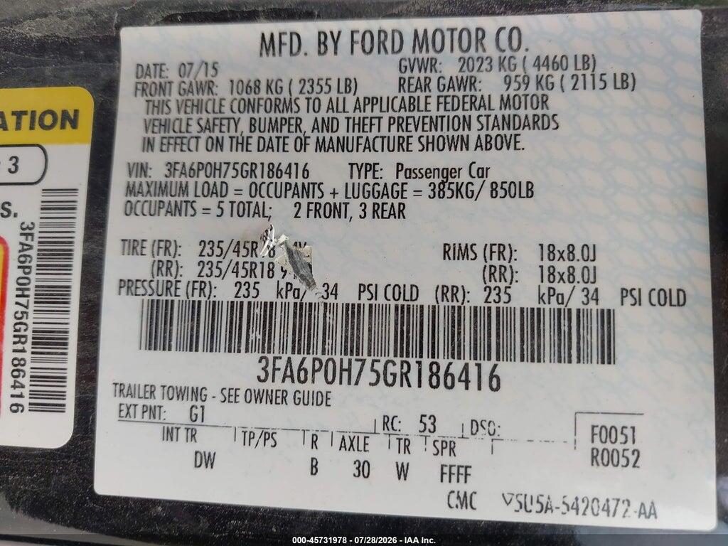 3FA6P0H75GR186416 2016 FORD FUSION photo no. 9