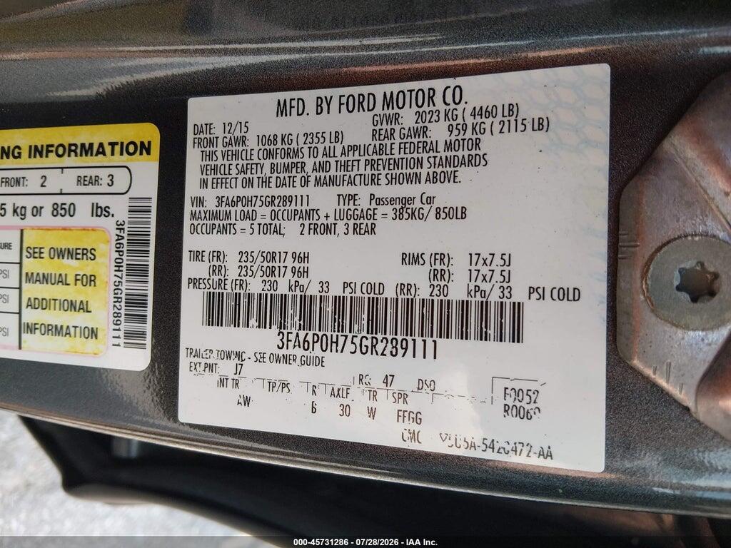 3FA6P0H75GR289111 2016 FORD FUSION photo no. 9