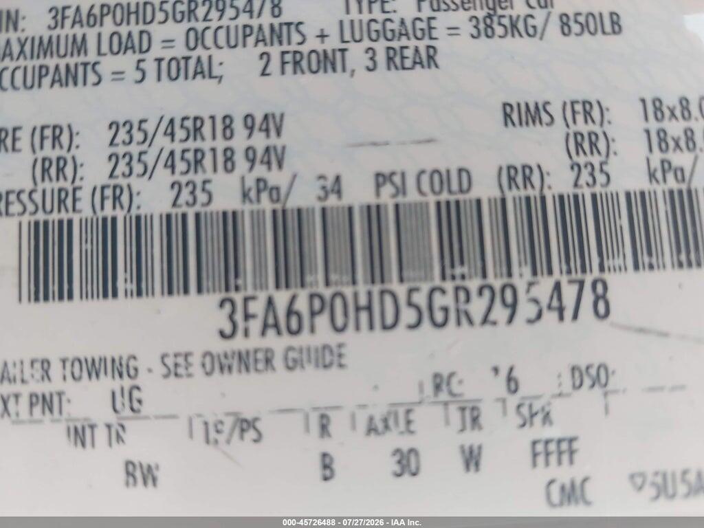 3FA6P0HD5GR295478 2016 FORD FUSION photo no. 9