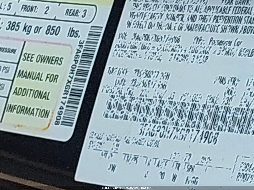 3FA6P0H7XGR174908 2016 FORD FUSION photo no. 9