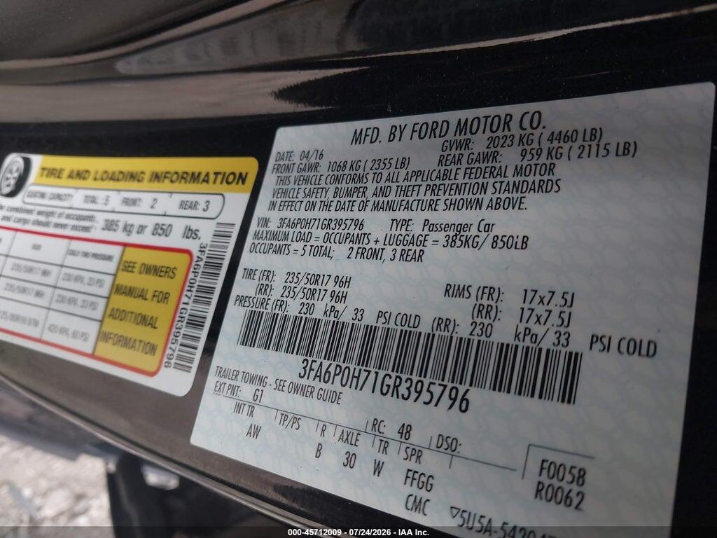 3FA6P0H71GR395796 2016 FORD FUSION photo no. 9