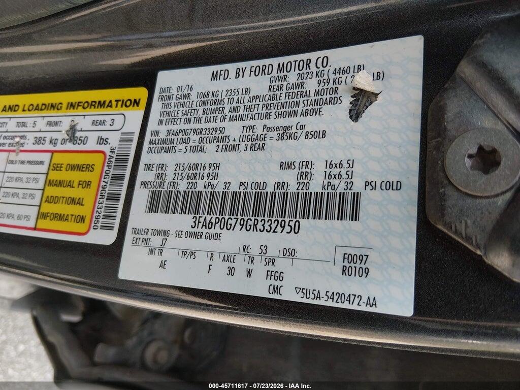 3FA6P0G79GR332950 2016 FORD FUSION photo no. 9