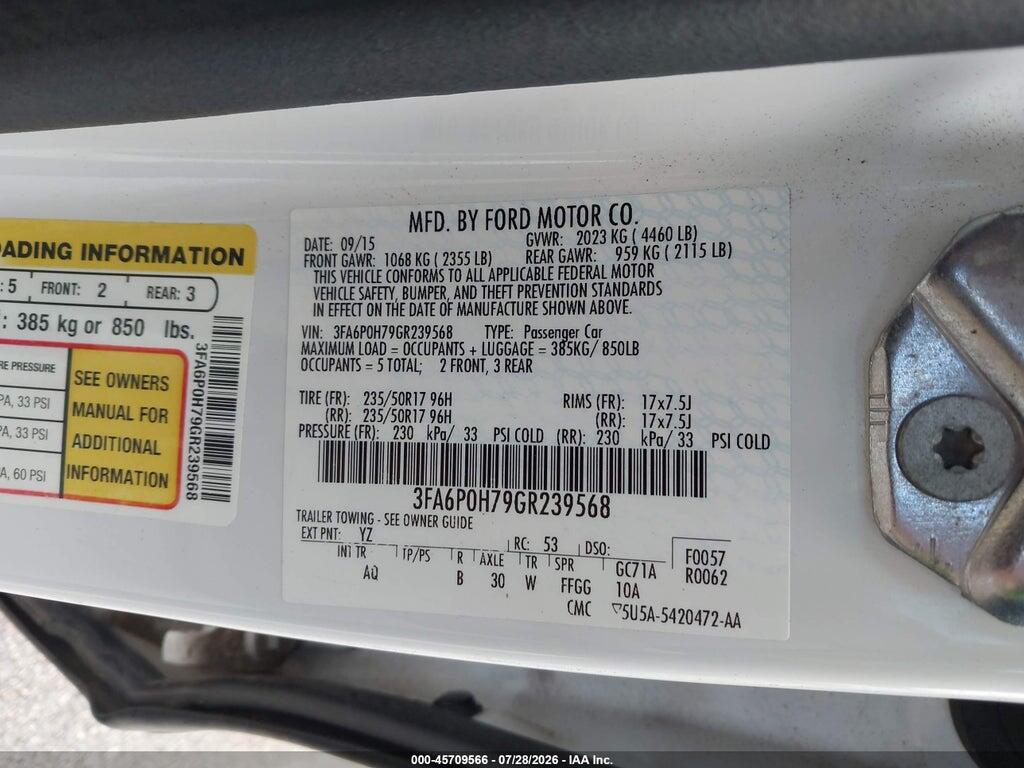 3FA6P0H79GR239568 2016 FORD FUSION photo no. 9