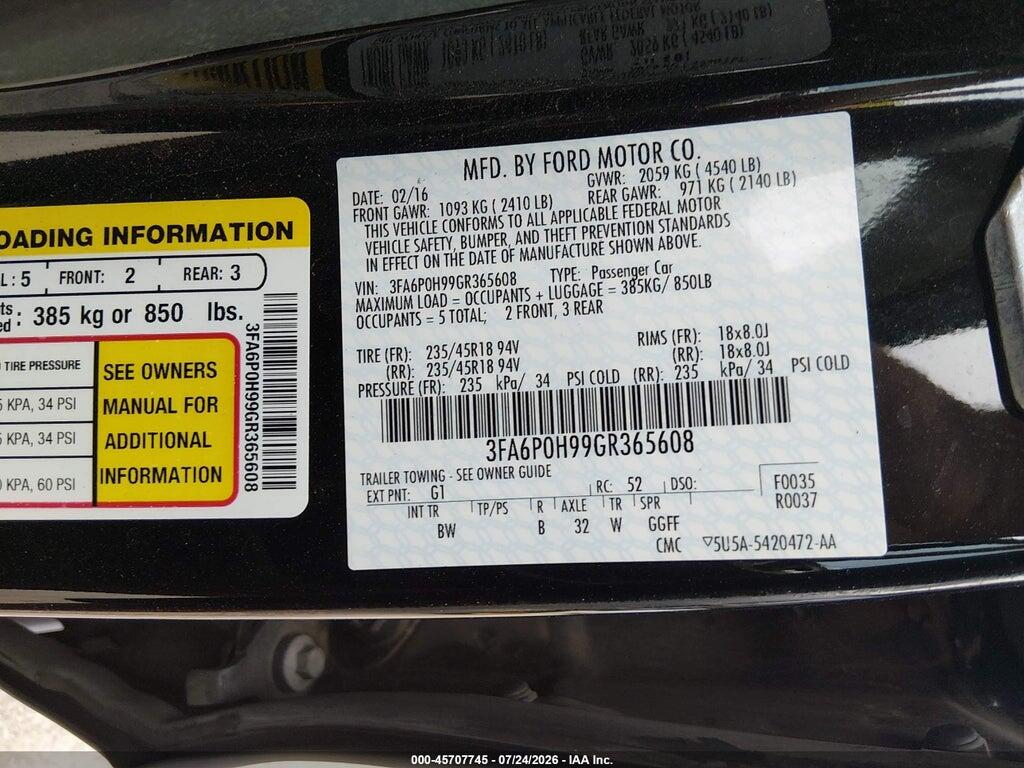 3FA6P0H99GR365608 2016 FORD FUSION photo no. 9