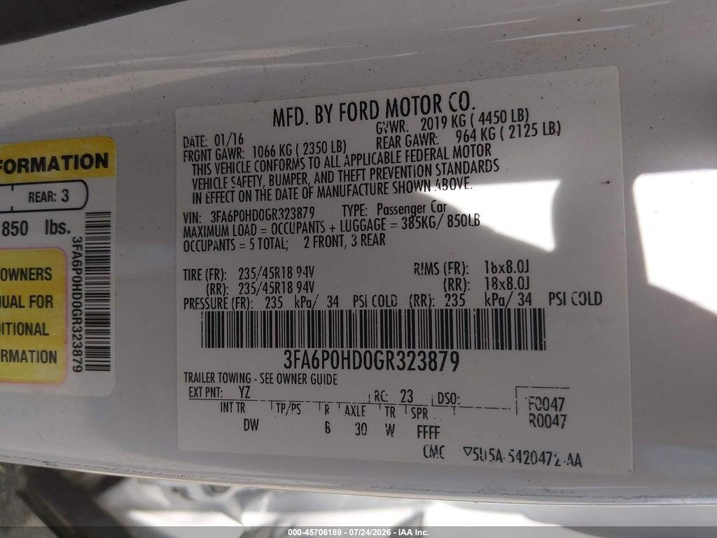 3FA6P0HD0GR323879 2016 FORD FUSION photo no. 9