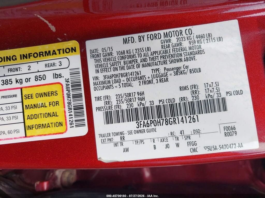 3FA6P0H78GR141261 2016 FORD FUSION photo no. 9