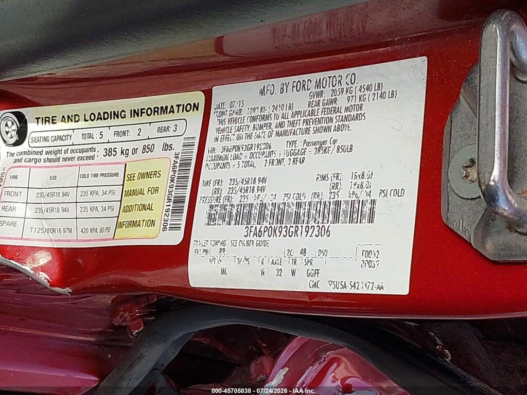 3FA6P0K93GR192306 2016 FORD FUSION photo no. 9
