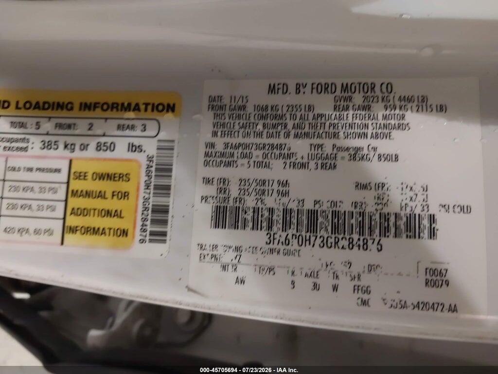 3FA6P0H73GR284876 2016 FORD FUSION photo no. 9