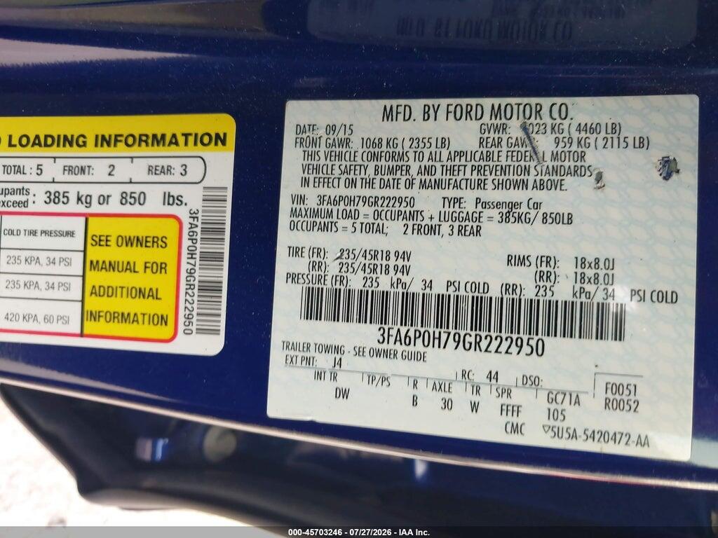 3FA6P0H79GR222950 2016 FORD FUSION photo no. 9