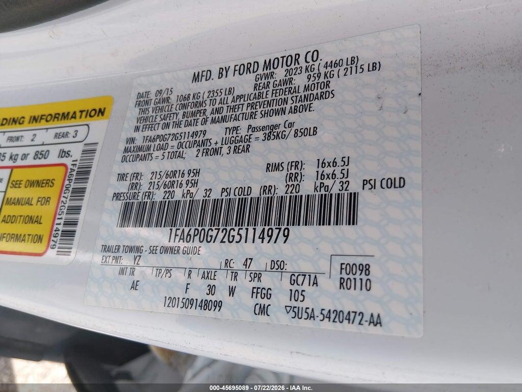 1FA6P0G72G5114979 2016 FORD FUSION photo no. 9