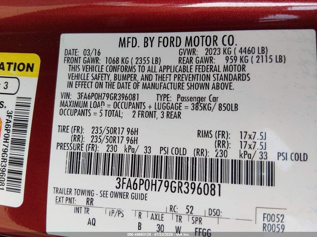 3FA6P0H79GR396081 2016 FORD FUSION photo no. 9