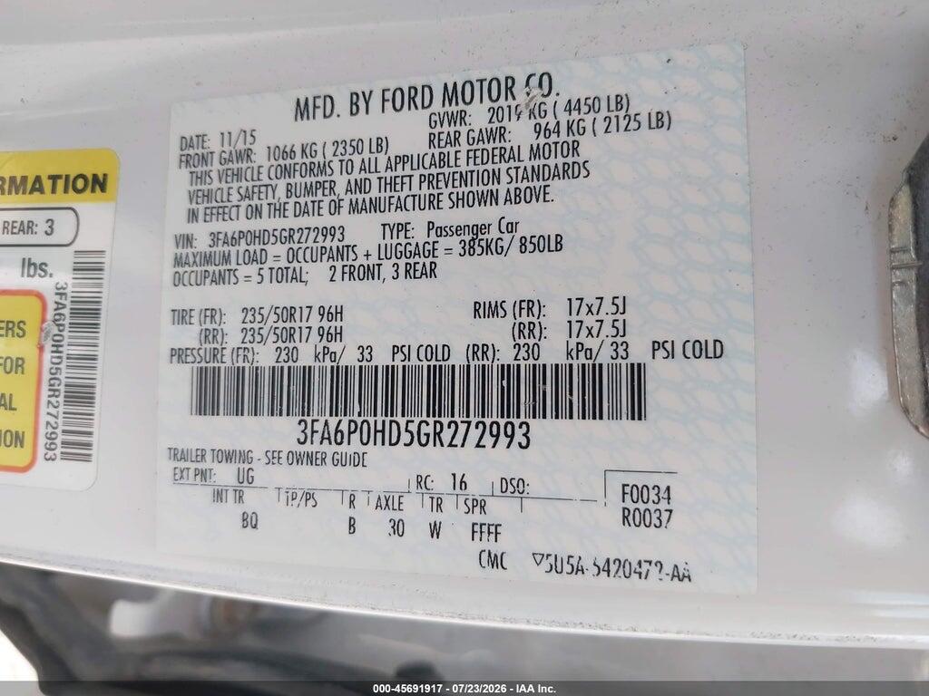 3FA6P0HD5GR272993 2016 FORD FUSION photo no. 9