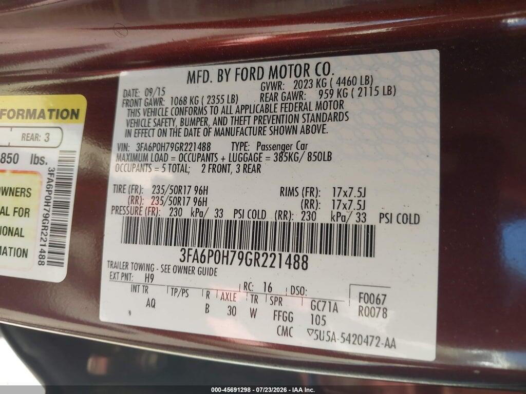 3FA6P0H79GR221488 2016 FORD FUSION photo no. 9