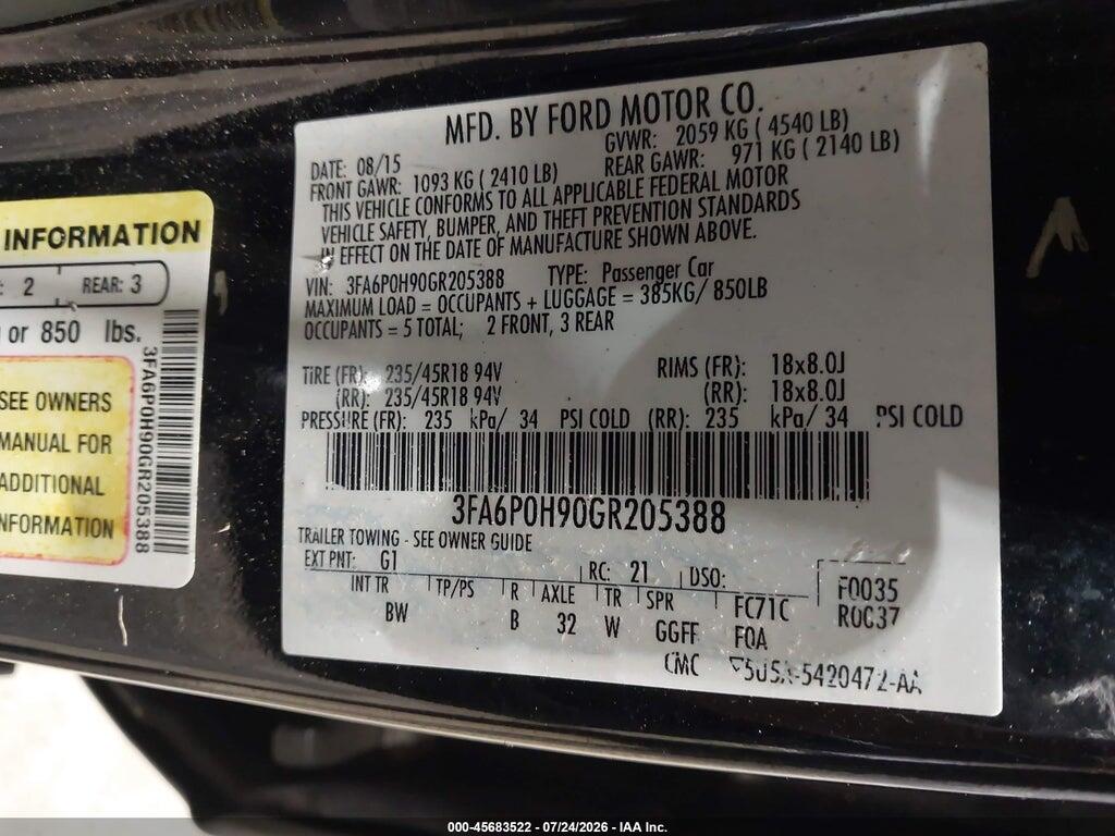 3FA6P0H90GR205388 2016 FORD FUSION photo no. 9