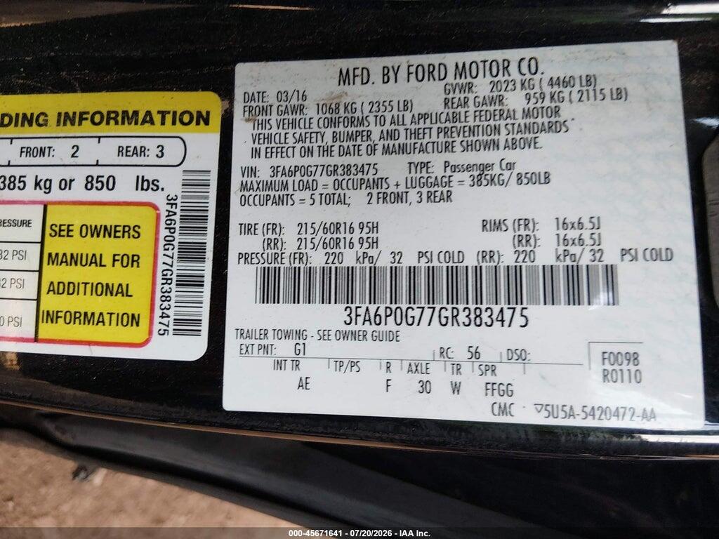 3FA6P0G77GR383475 2016 FORD FUSION photo no. 9