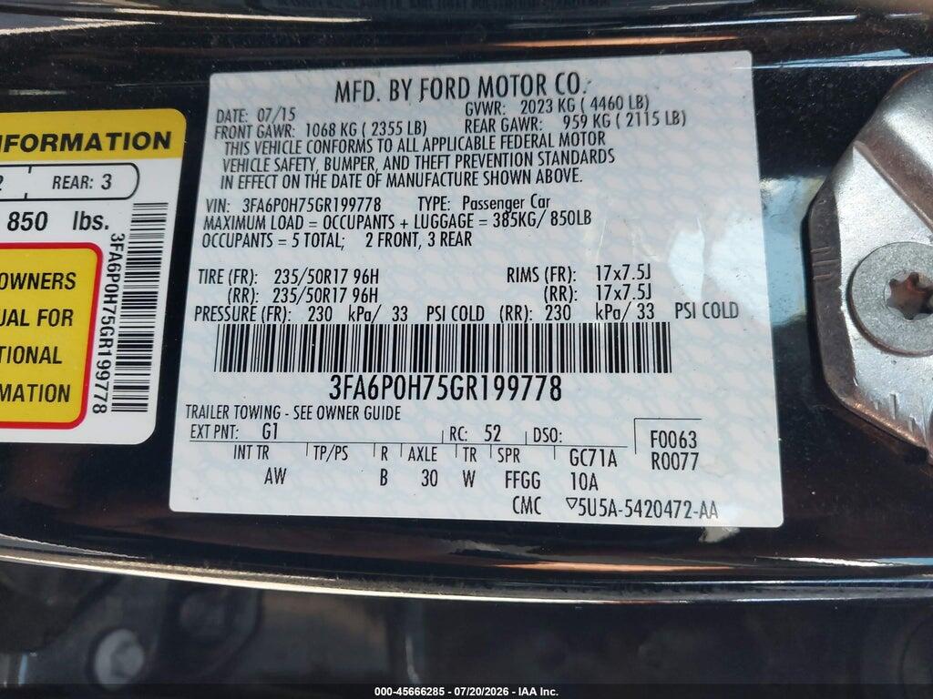 3FA6P0H75GR199778 2016 FORD FUSION photo no. 9