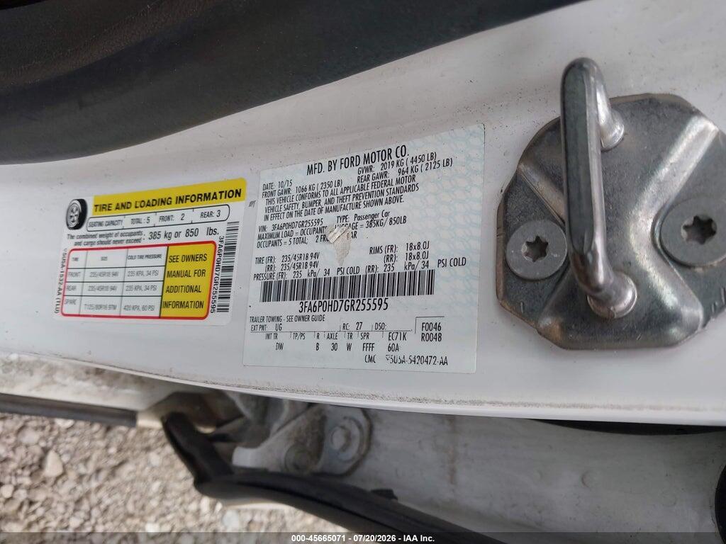 3FA6P0HD7GR255595 2016 FORD FUSION photo no. 9