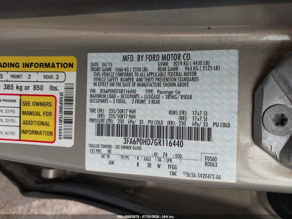 3FA6P0HD7GR116440 2016 FORD FUSION photo no. 9