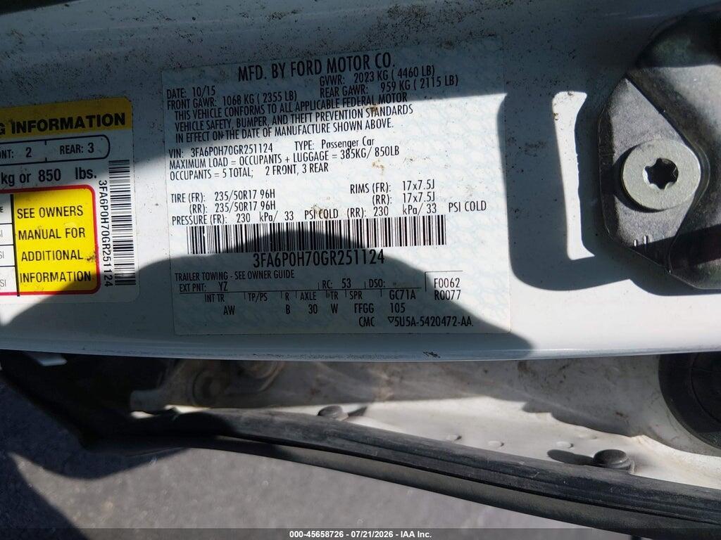 3FA6P0H70GR251124 2016 FORD FUSION photo no. 9
