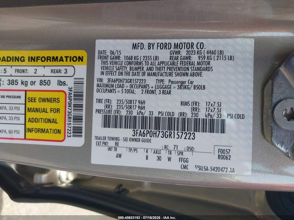 3FA6P0H73GR157223 2016 FORD FUSION photo no. 9