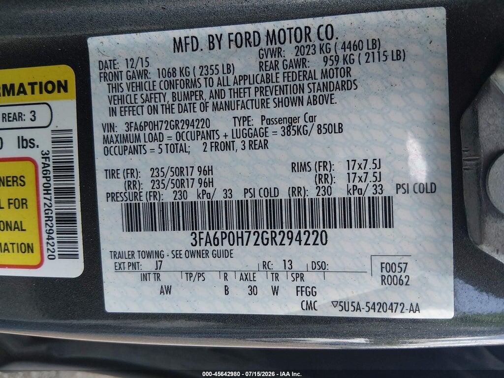 3FA6P0H72GR294220 2016 FORD FUSION photo no. 9