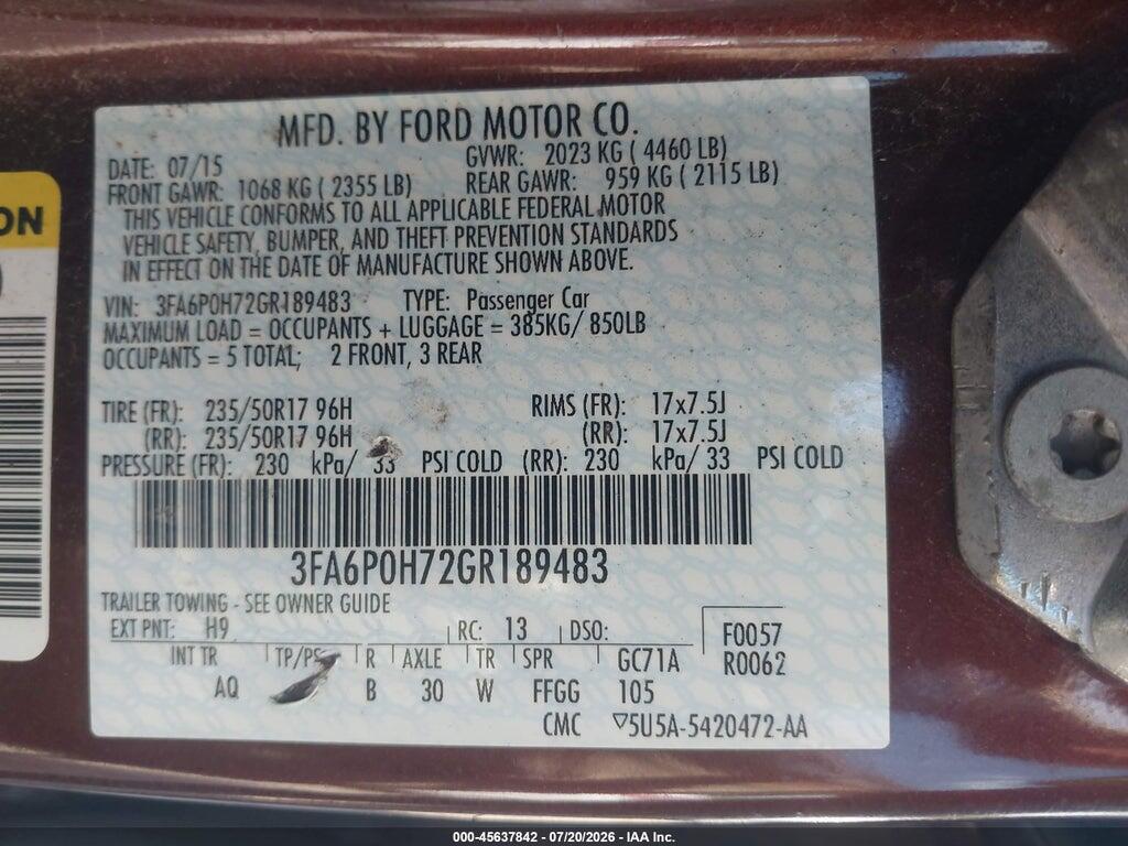 3FA6P0H72GR189483 2016 FORD FUSION photo no. 9