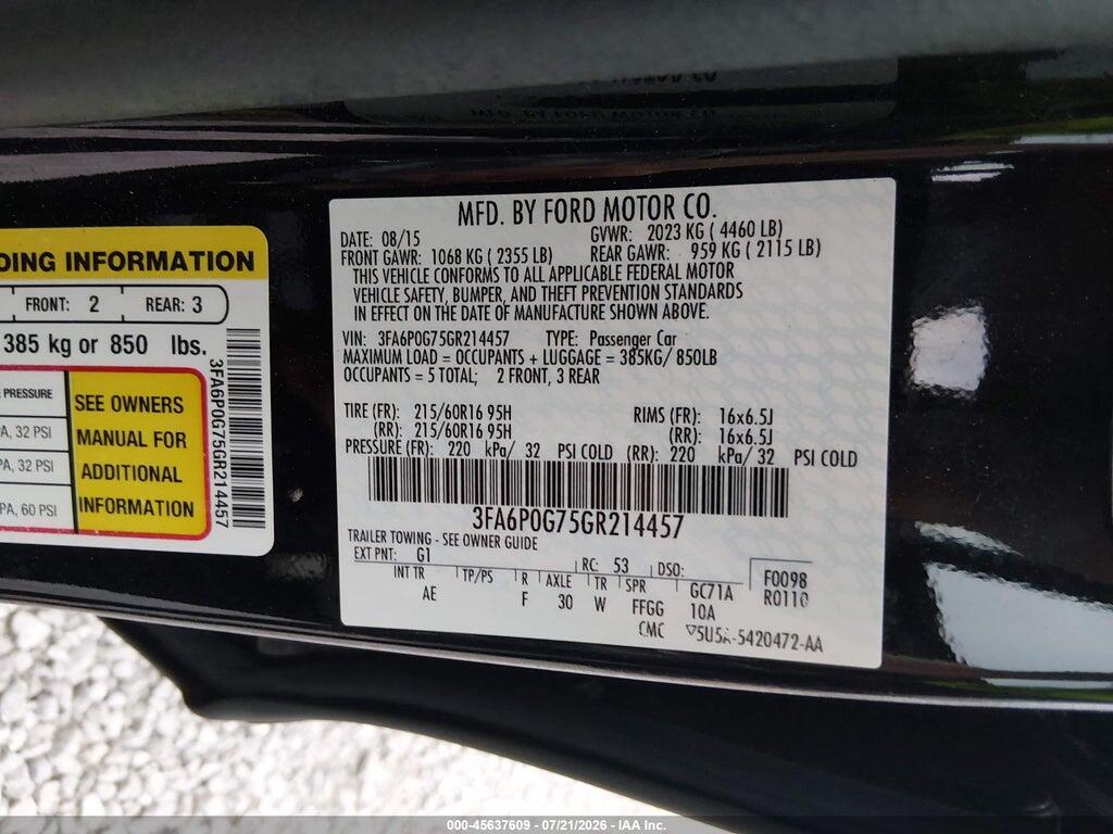 3FA6P0G75GR214457 2016 FORD FUSION photo no. 9