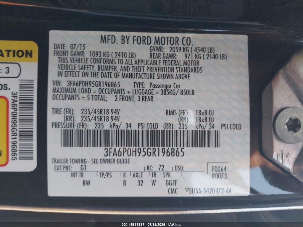 3FA6P0H95GR196865 2016 FORD FUSION photo no. 9