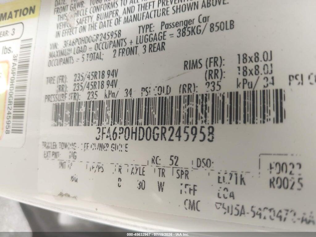 3FA6P0HD0GR245958 2016 FORD FUSION photo no. 9