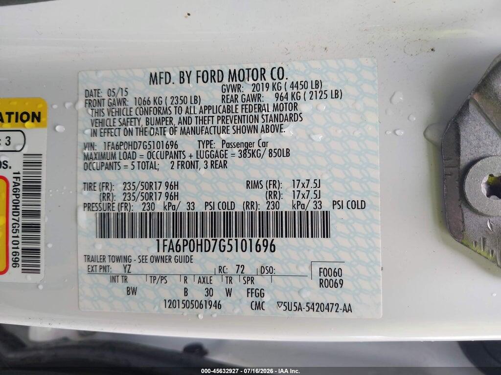 1FA6P0HD7G5101696 2016 FORD FUSION photo no. 9