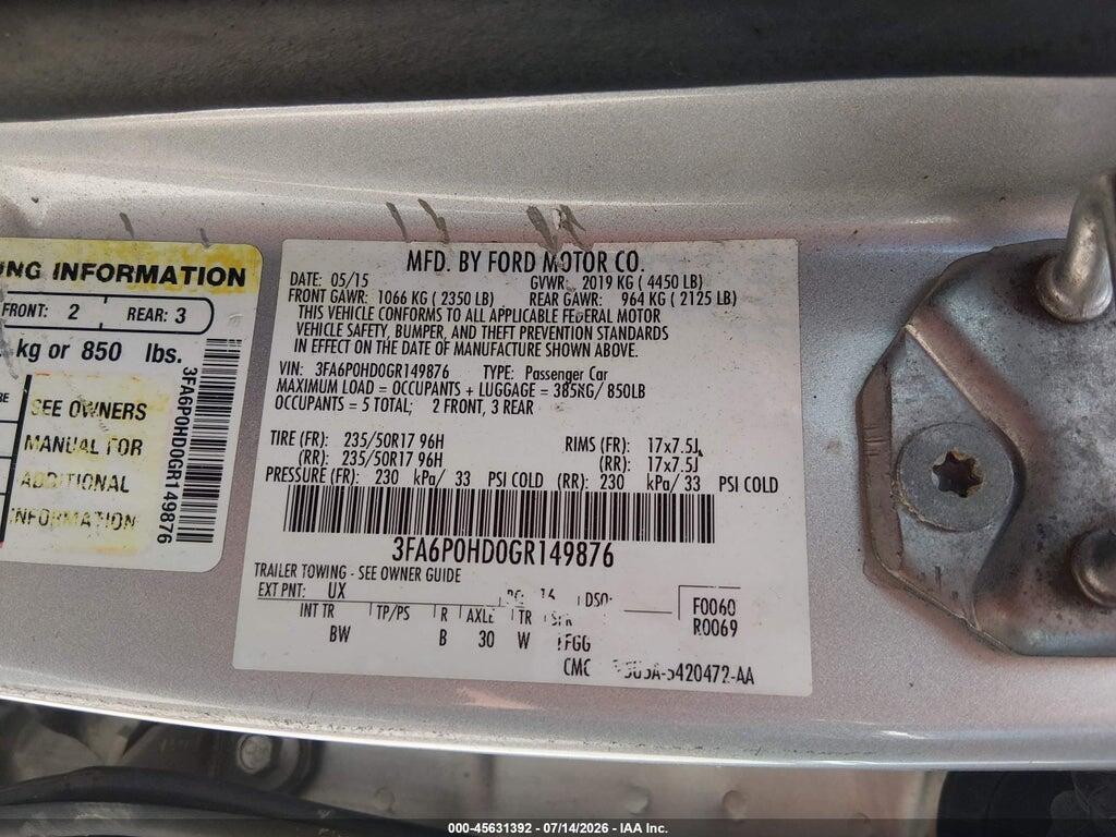 3FA6P0HD0GR149876 2016 FORD FUSION photo no. 8