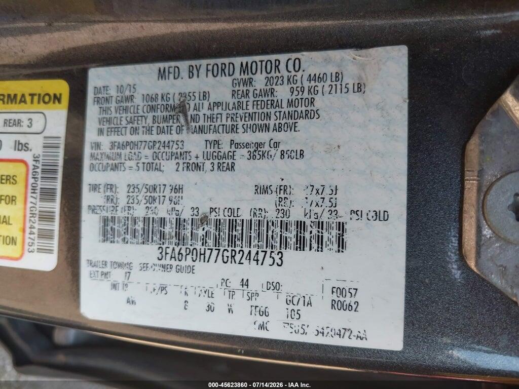 3FA6P0H77GR244753 2016 FORD FUSION photo no. 9