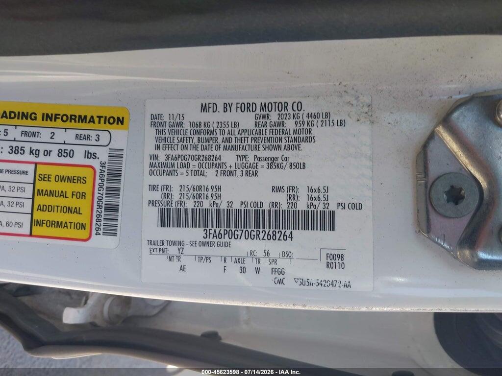 3FA6P0G70GR268264 2016 FORD FUSION photo no. 9