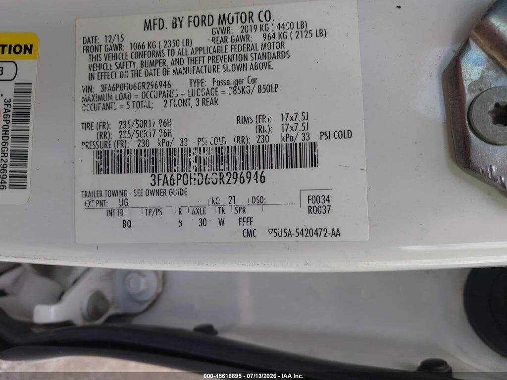 3FA6P0HD6GR296946 2016 FORD FUSION photo no. 9