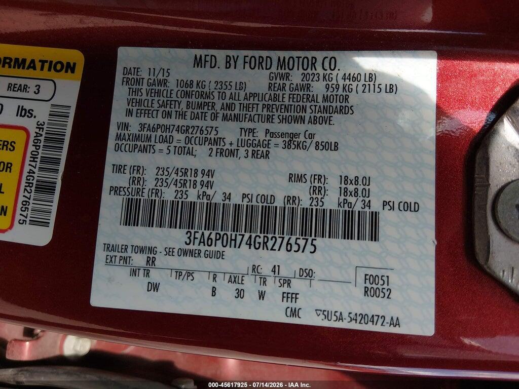 3FA6P0H74GR276575 2016 FORD FUSION photo no. 9
