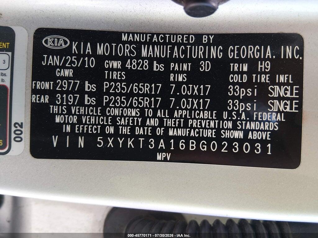 5XYKT3A16BG023031 2011 KIA SORENTO photo no. 9