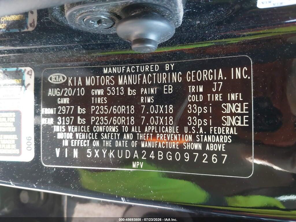 5XYKUDA24BG097267 2011 KIA SORENTO photo no. 9