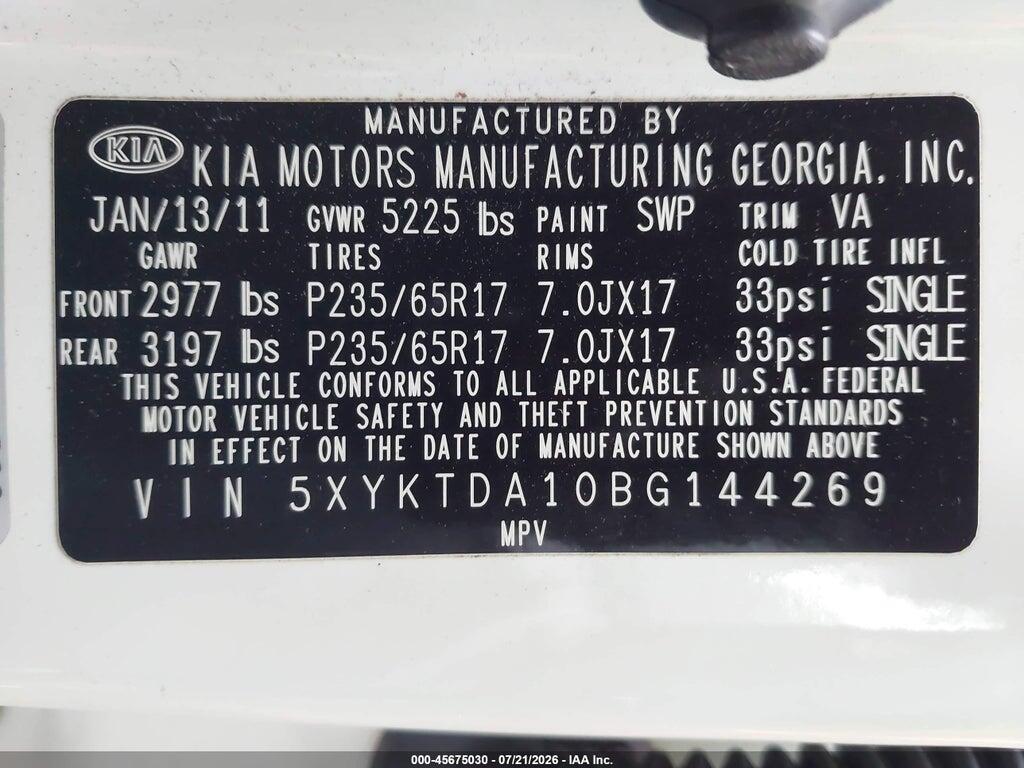 5XYKTDA10BG144269 2011 KIA SORENTO photo no. 9
